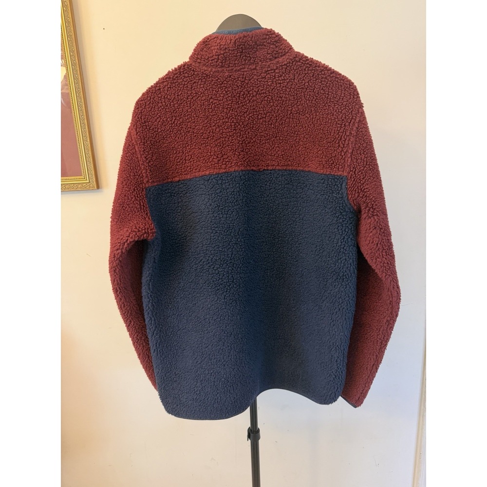 Orvis Pullover Mens  Navy Maroon Fleece Sherpa Snap Front Shirt Jacket Medium - Picture 2 of 9
